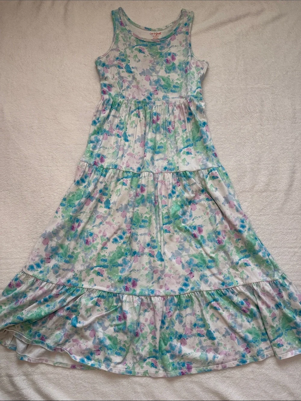 Cat & Jack Blue, Green & Purple Watercolor Tiered Maxi Dress